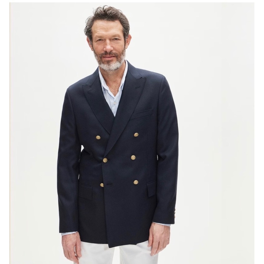 J.Crew Men 40R Blazer Navy William Halstead Wool Double Breasted Gold Button NEW